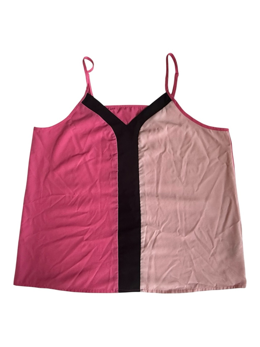SHEIN LUNE Colorblock V-Neck Cami Top - Pink & Blac